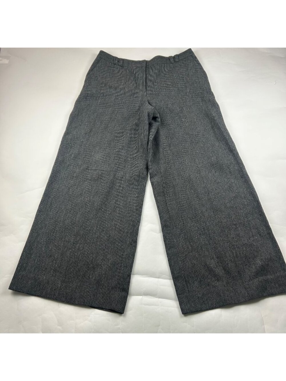 LONG H&M Charcoal Black Pinstripe Wool Blend Ultra Wide Trouser Pant 12